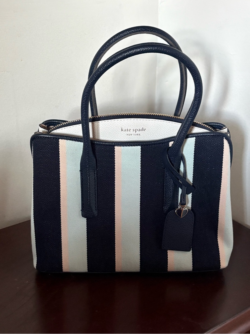 Kate Spade: Navy, Cream & Blush Striped Satchel